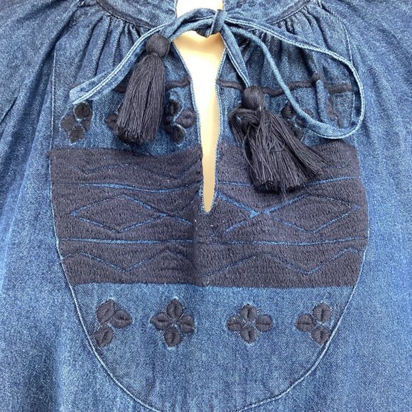 Ne Quittez Pas Anthropologie Top Size Small Peasant Denim Embroidered Blouse Tas - Picture 7 of 9